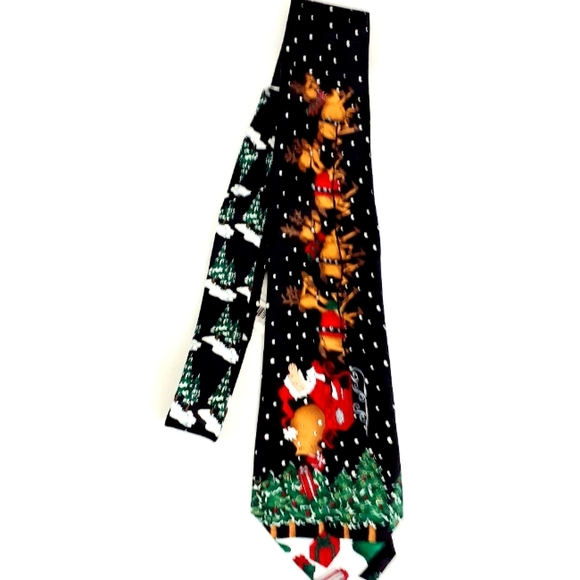 Holiday Christmas Mens Necktie Multi-Colored Flying High Santa - Picture 4 of 8